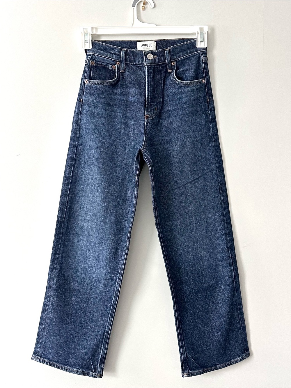 Agolde Ren Jean Echo 23 Dark Indigo Denim Jeans High Rise Wide Leg Blue Jean - Picture 6 of 9